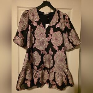 Lavender Brown Floral Black and Pink Dress